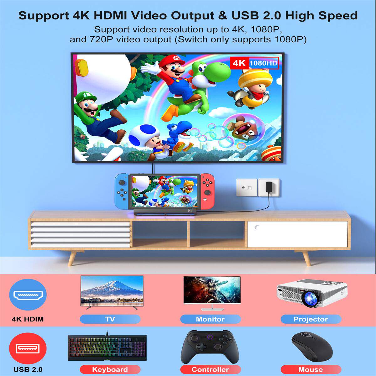 2302DA SWITCH 다기능 도킹 스테이션 충전대 100W 고속 충전 1000M 광대역 4K HD HDMI
