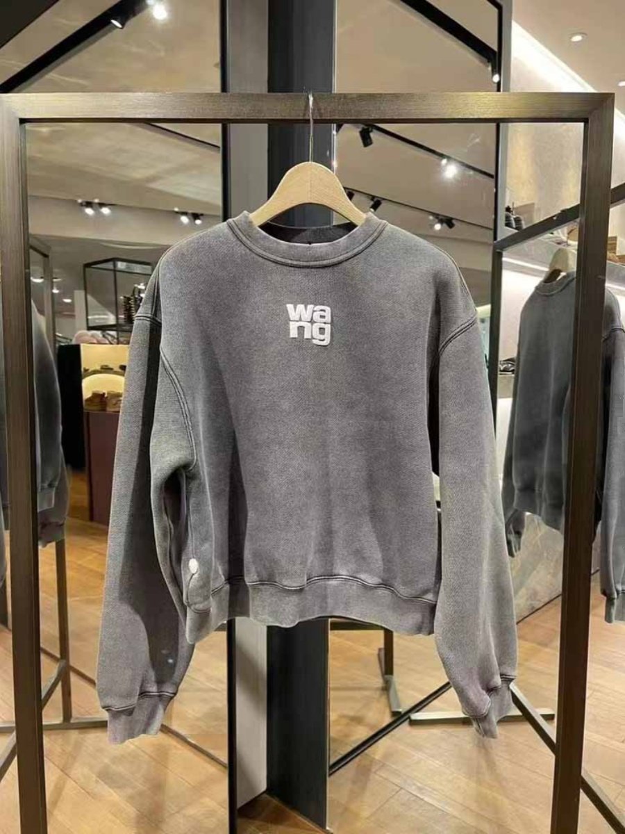 ALEXANDER-BIRD 여성용 워싱 블랙 및 그레이 올드 캐주얼 스포츠 슈트 킹 레터 패션 스웨트셔츠 및 스웨트팬츠