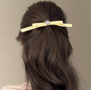 万发虞书欣同款嫩黄色蝴蝶结发夹女顶夹公主边夹发卡鸭嘴夹发饰