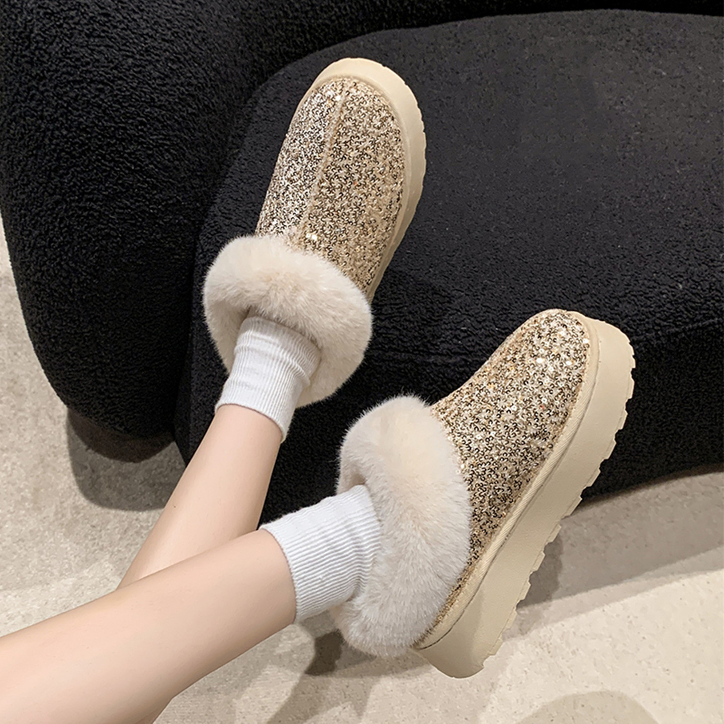 时尚亮片套筒雪地靴女