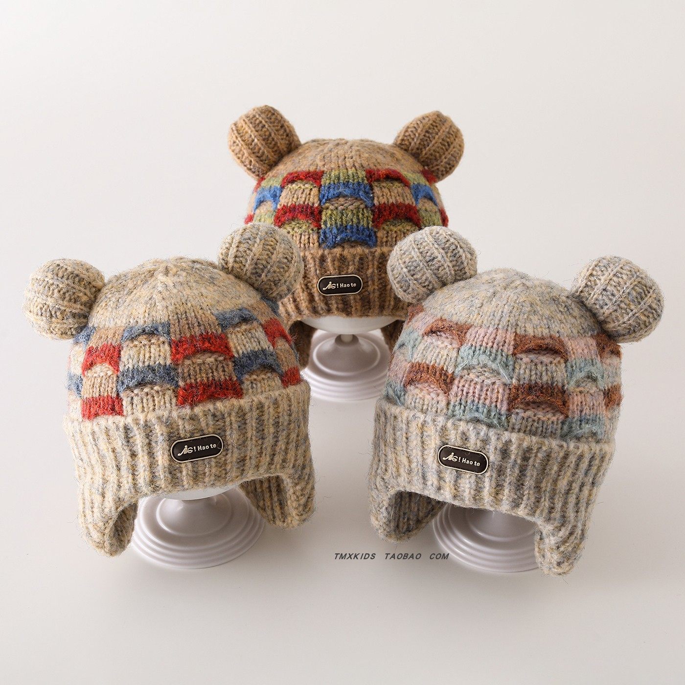 2025儿童帽子冬季毛线帽韩版彩色拼接格子男童女童加厚保暖护耳帽,童装/婴儿装/亲子装,帽子,淘宝优惠券,粉丝福利购,淘宝优惠卷