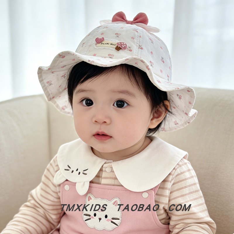 婴儿帽子春秋款女宝宝碎花渔夫帽公主可爱甜美蝴蝶结防风遮阳盆帽,童装/婴儿装/亲子装,帽子,淘宝优惠券,粉丝福利购,淘宝优惠卷