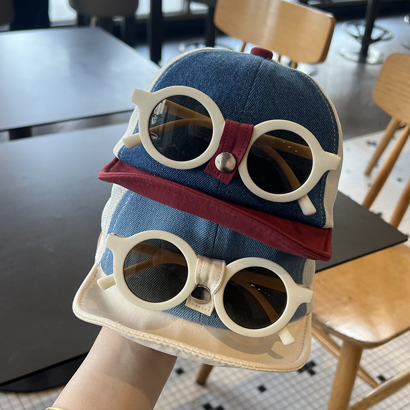 ins韩版个性眼镜鸭舌帽儿童遮阳帽春夏百搭棒球帽男孩飞行员帽子