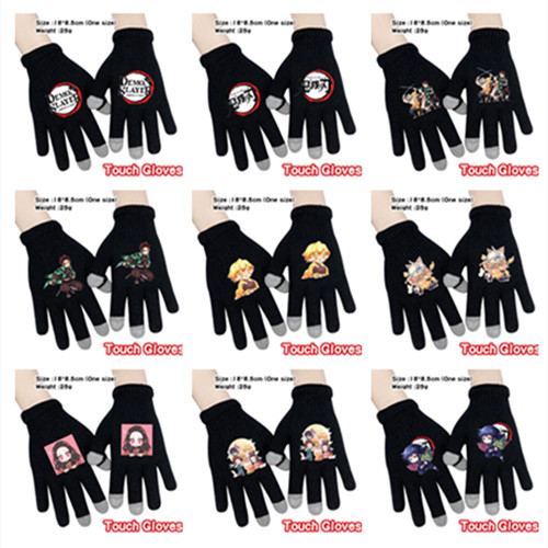 动漫周边男女学生 鬼灭之刃全指手套 灶门炭治郎卡通印花保暖手套