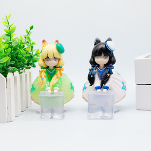 Q版茶会猫茶罐猫手办 人形小猫狸花猫 公仔摆件模型礼物