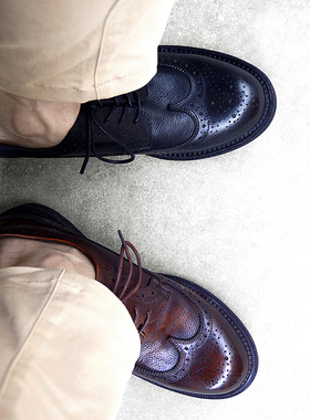 昱谷®布洛克雕花中古德比鞋 头层牛皮Brogues 透气通勤皮鞋 软底