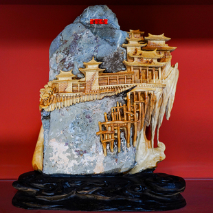 悬空寺 纯手工阿里山神木雕刻 中式 艺术品玄关摆件 本尼家
