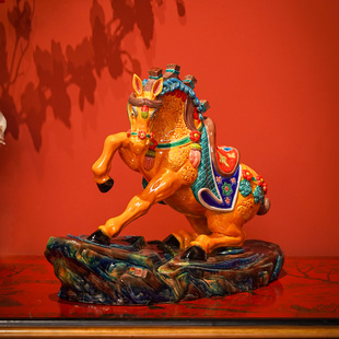 【本尼家】非遗手工彩釉交趾陶陶瓷马“锦绣前程”装饰玄关摆件