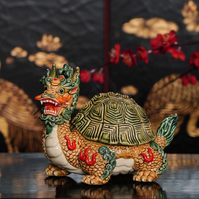 【本尼家】AM95非遗手工石湾陶瓷龙龟香炉博古架摆设玄关摆件