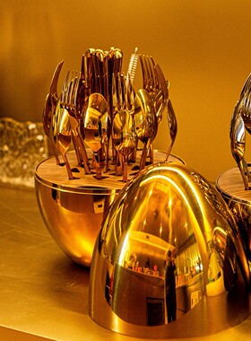 【本尼家】304食用级不锈钢蛋型刀叉勺餐具24件套礼品桌面摆件