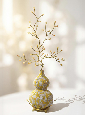 【本尼家】HY144中式手绘黄水晶葫芦发财树家居装饰玄关桌面摆件