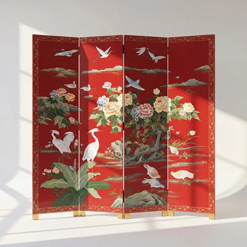 【本尼家】TS971新中式轻奢客厅玄关隔断花鸟屏风200*50cm*4片