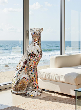 本尼家玻璃钢艺术豹子造型摆件