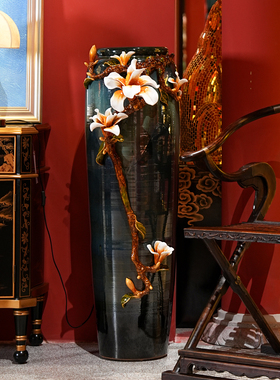 【本尼家】JN18轻奢创意珐琅彩装饰玉兰落地花瓶客厅酒店家居摆件