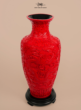 【本尼家】中国扬州漆器剔红雕漆花瓶家居装饰品桌面玄关摆件