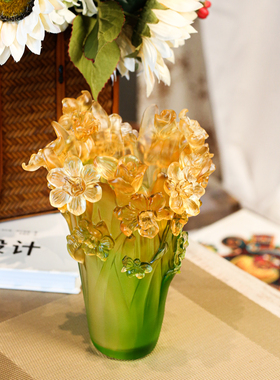 【本尼家】LL9古法琉璃黄色水仙花花瓶餐桌摆件客厅插花
