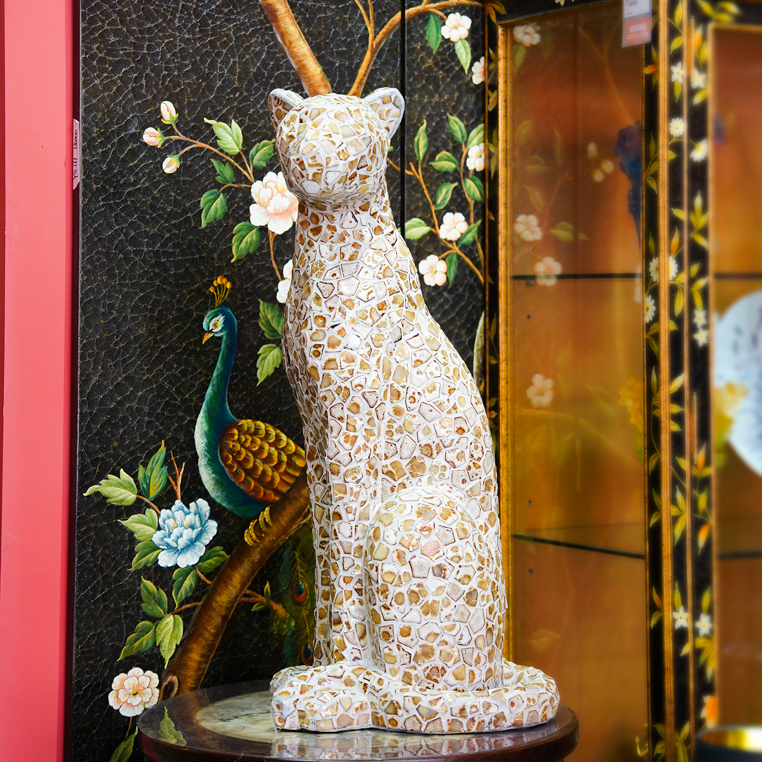 【本尼家】BJ05浅豹纹瓷片豹子手工贴片户外装饰玄关落地摆件