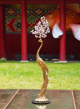 【本尼家】HY08现代轻奢装饰大型落地铜孔雀客厅楼梯玄关摆件