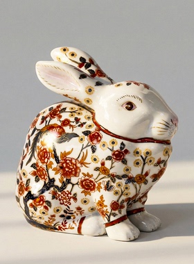 【本尼家】HX90轻奢高温陶瓷创意手绘兔子办公室客厅装饰玄关摆件
