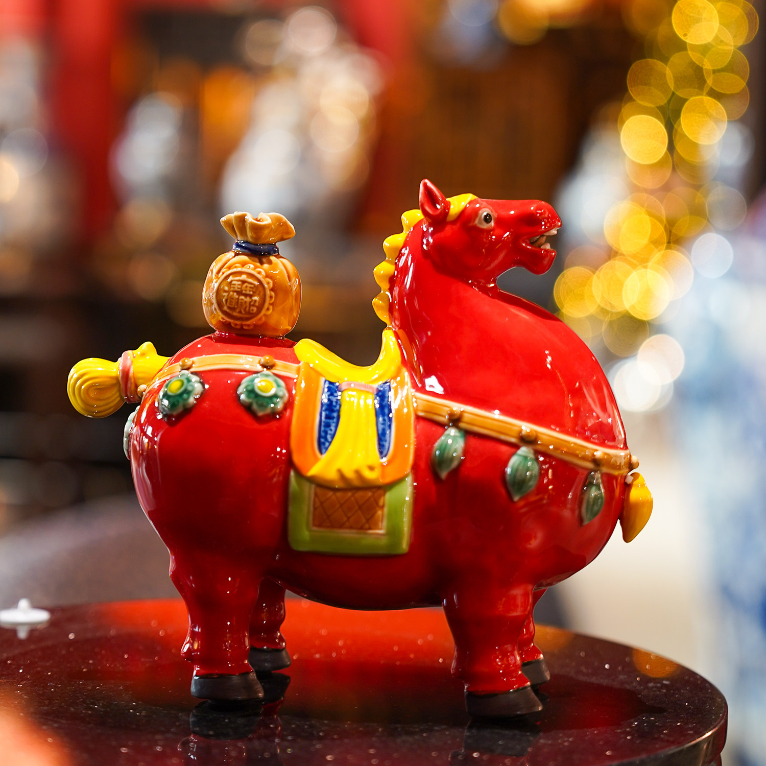 【本尼家】AM17非遗手工石湾陶红色马生肖唐马装饰桌面玄关摆件,家居饰品,桌面摆件,淘宝优惠券,粉丝福利购,淘宝优惠卷