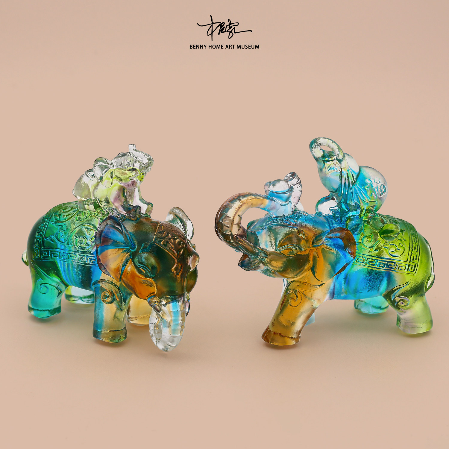 【本尼家】LL31非遗好物琉璃大象摆件一对家居客厅玄关装饰摆件