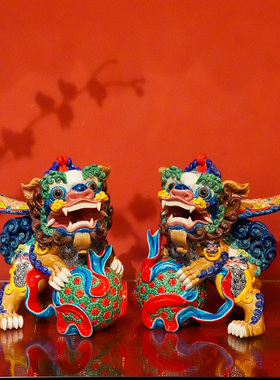 【本尼家】非遗手工彩釉交趾陶麒麟摆件《旗开得胜》装饰玄关摆件