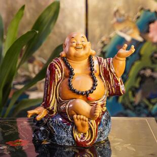 【本尼家】AM36非遗手工石湾陶《笑口常开》笑口佛装饰玄关摆件