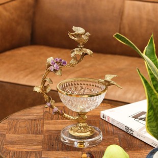 饰高级 GY27黄铜水晶玻璃收纳罐摆件客厅水果盘装 本尼家
