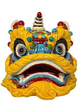 【本尼家】YJ37新中式非遗交趾陶醒狮头家居玄关办公室桌面摆件