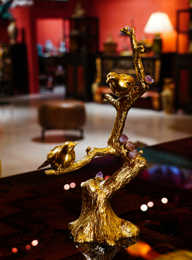 【本尼家】GY137水晶配铜喜鹊《喜上眉梢》桌面装饰玄关摆件