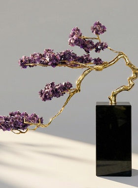 【本尼家】HY09现代轻奢装饰黄铜水晶迎客松客厅桌面饰品玄关摆件