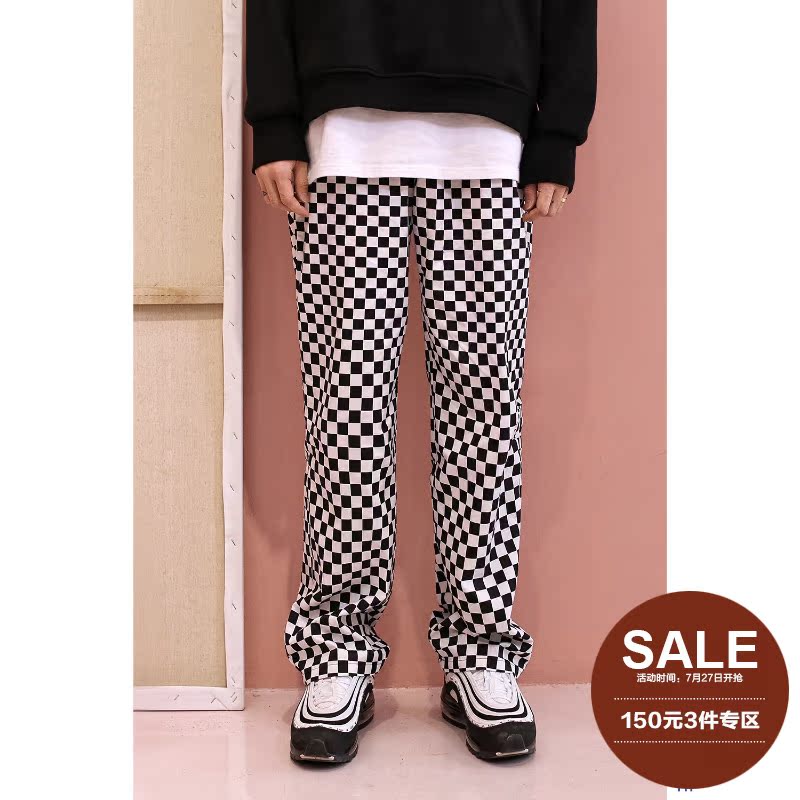 CONNIVE 冬季直筒阔腿裤ulzzang经典黑白格子格纹休闲长裤男潮流|ruв категории Мужская одежда, брюки - от Buy2taobao.com для оказания профессиональной услуги покупки агента Taobao