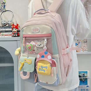 日系ins高颜值双肩包女潮流撞色设计休闲背包可爱多口袋学生书包