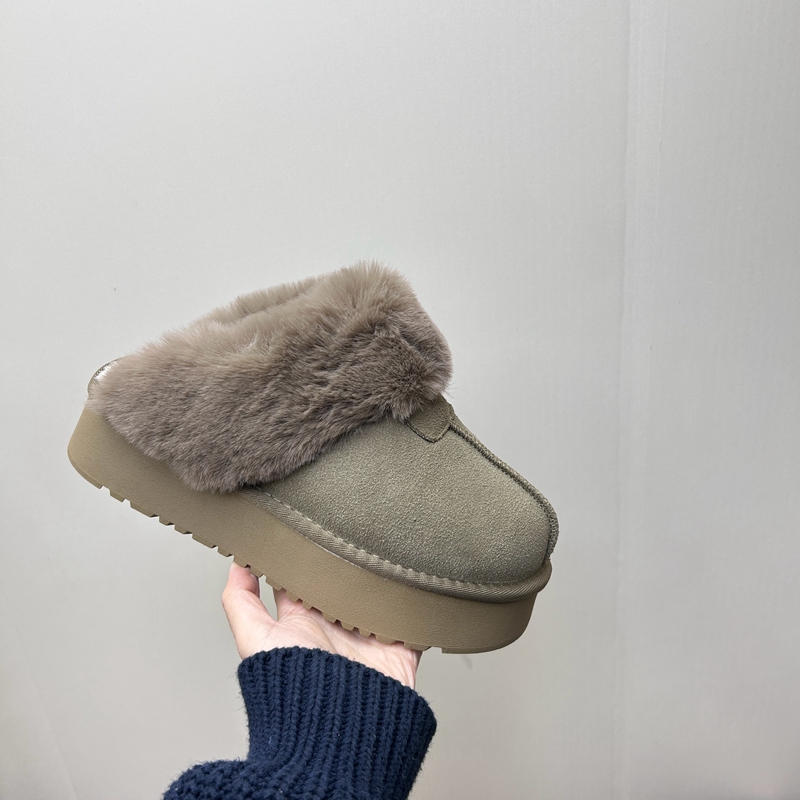 工厂2025处理冬款断码真皮女鞋雪地靴牛皮厚底套脚加棉女勃肯拖鞋