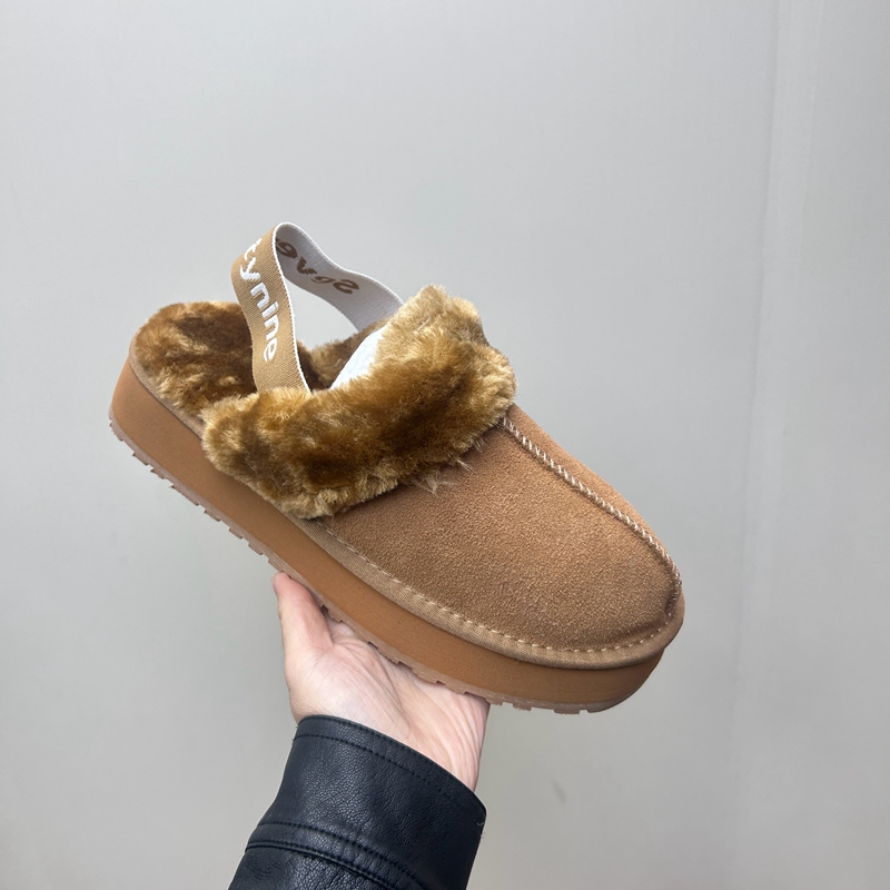 工厂2025处理冬款断码真皮女鞋雪地靴牛皮厚底套脚绒里舒适女拖鞋