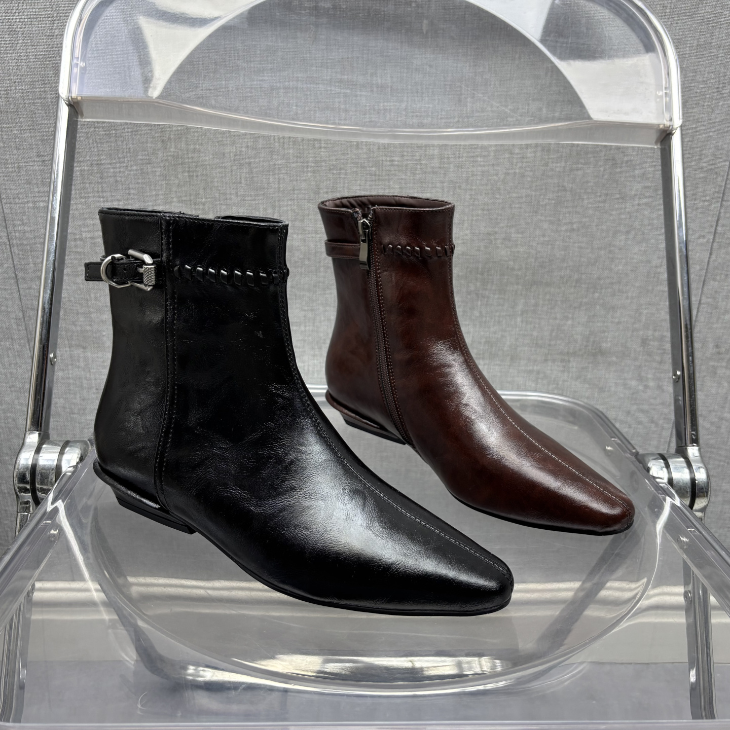 2025断码真皮秋冬新款女鞋粗跟短靴工厂时尚牛皮拉链绒里女靴子