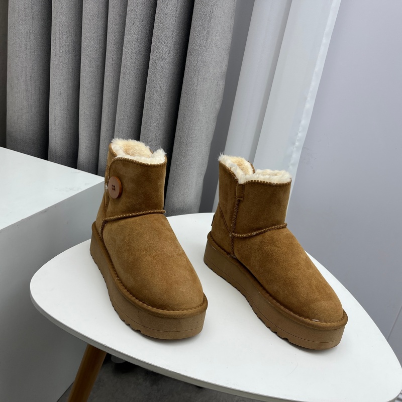 工厂2025处理冬款断码真皮女鞋雪地靴牛皮厚底套脚绒里舒适女短靴