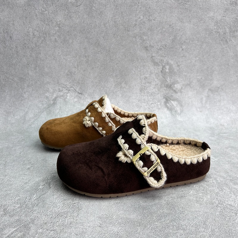 2025秋冬新款厚底超纤女鞋包头韩版时尚加棉勃肯鞋套脚休闲女拖鞋