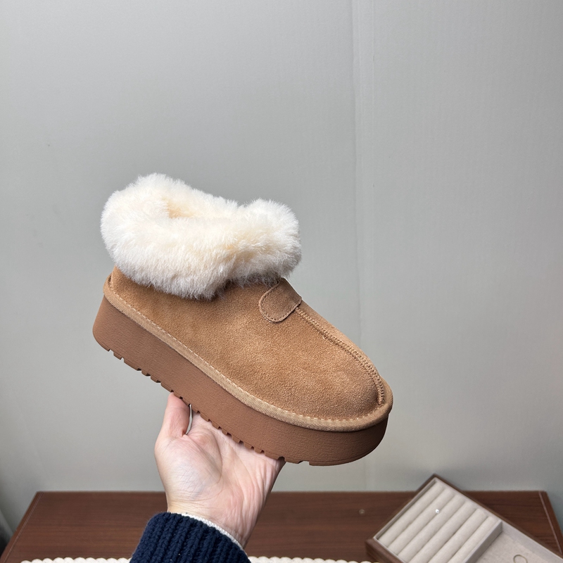 工厂2025处理冬款断码羊毛口真皮女鞋雪地靴牛皮厚底套脚女短靴