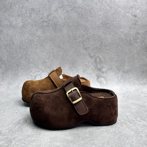 工厂25断码超纤秋季新款女鞋厚底勃肯鞋圆头松糕底套脚包头内增高