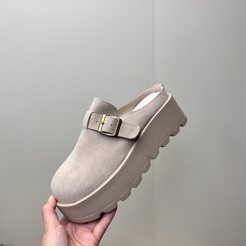 工厂25断码真皮秋冬新款女鞋厚底勃肯鞋圆头松糕底套脚包头女拖鞋