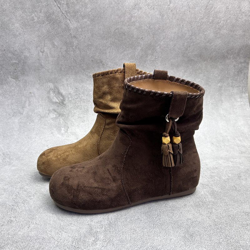 工厂2025冬季新款女鞋断码绒面厚底圆头短靴时尚套脚加绒女靴子