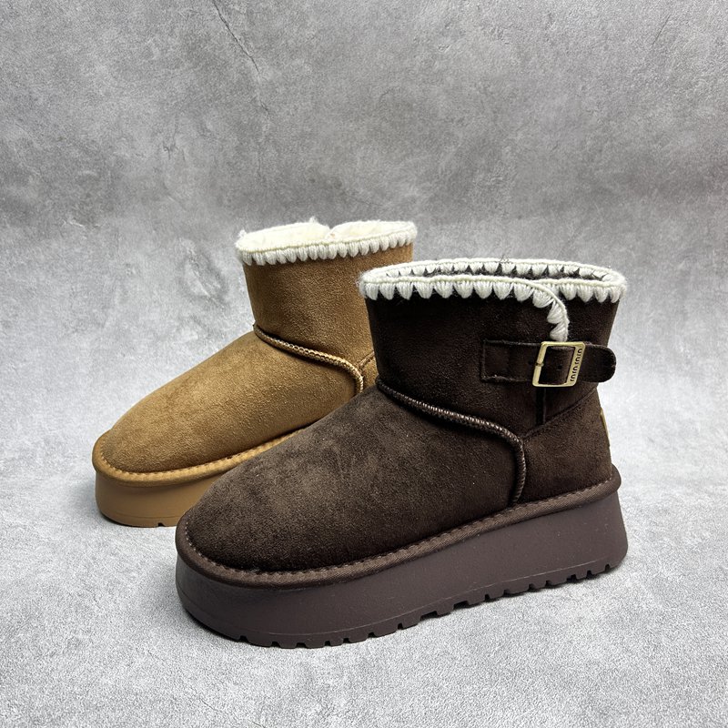 工厂2025秋冬断码绒面女鞋雪地靴厚底休闲舒适保暖时尚套脚短靴