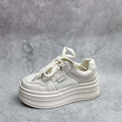工厂断码真皮运动鞋女2026夏季新款老爹鞋女鞋圆头厚底增高休闲鞋