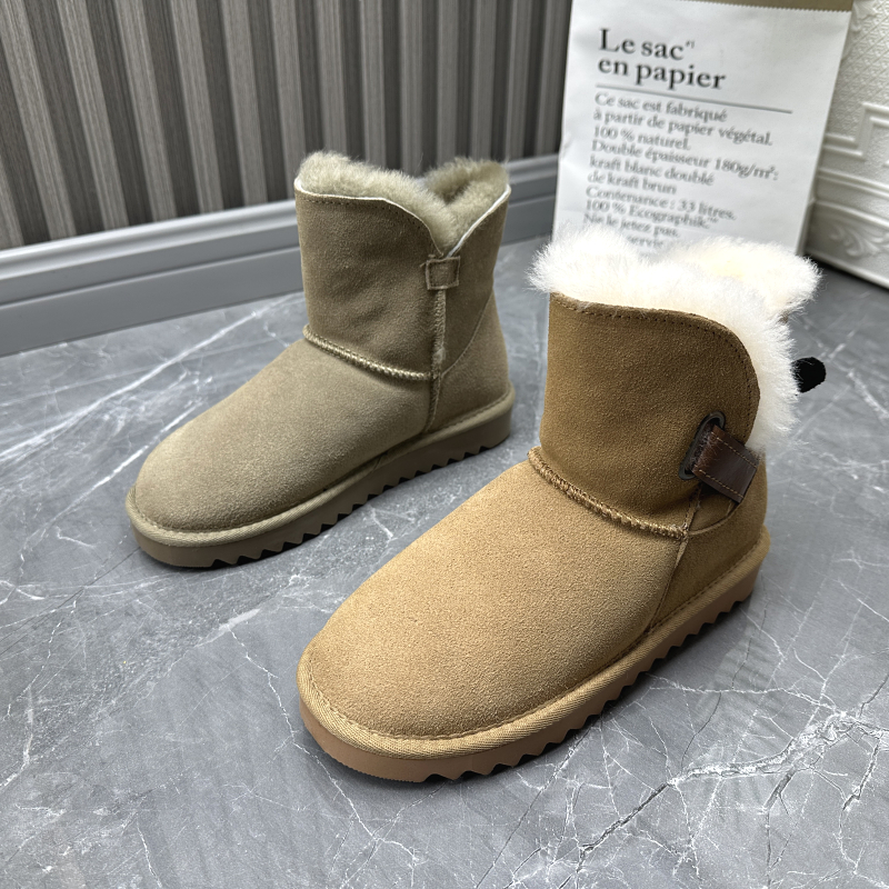 工厂2025处理冬款断码真皮女鞋雪地靴牛皮厚底套脚羊毛舒适女短靴