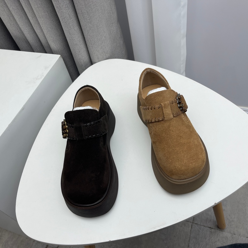 工厂25断码真皮秋季新款女鞋厚底勃肯鞋圆头松糕底套脚包头女单鞋