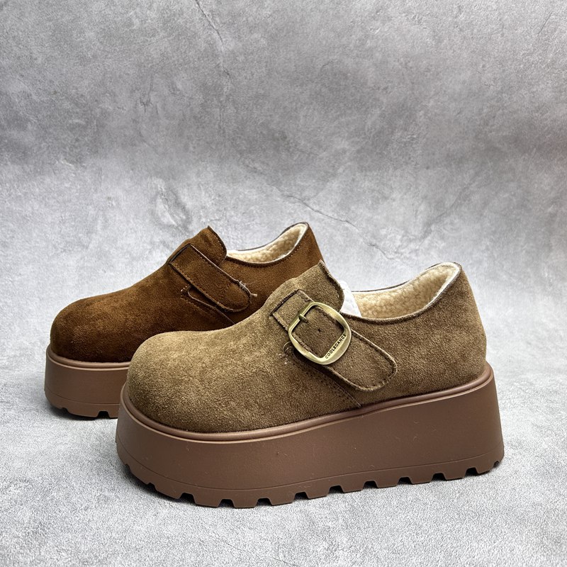 2025秋季新款女鞋超纤厚底休闲深口套脚舒适百搭加绒女棉鞋