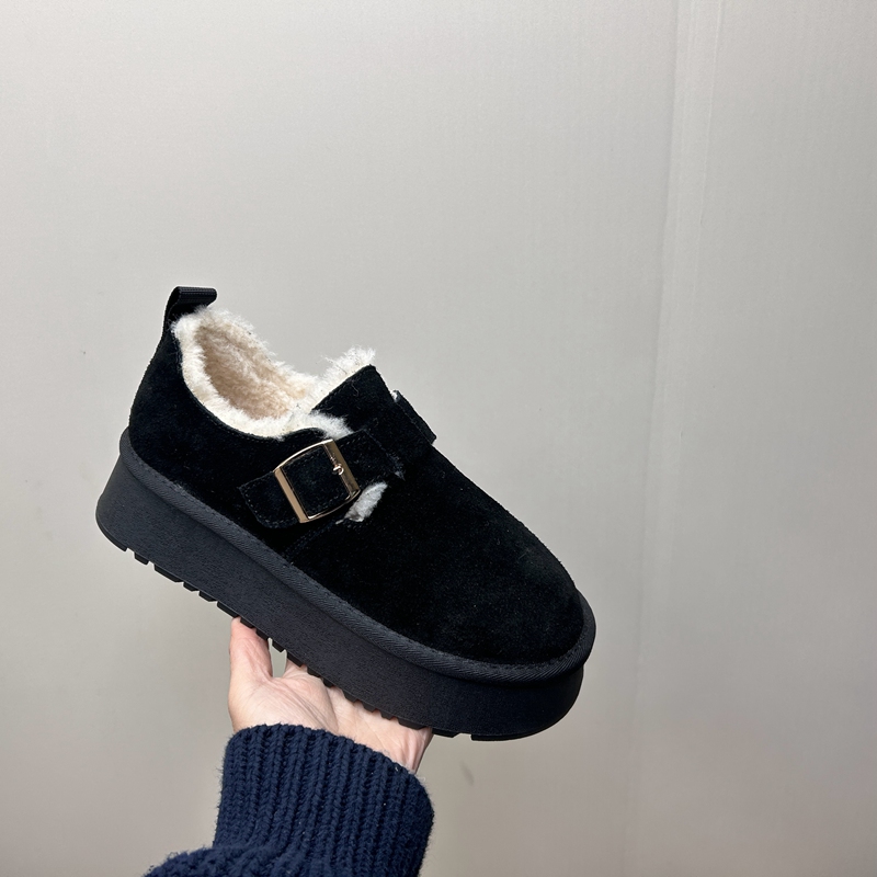 工厂25断码真皮秋季新款女鞋厚底勃肯鞋圆头松糕底套脚包头女棉鞋