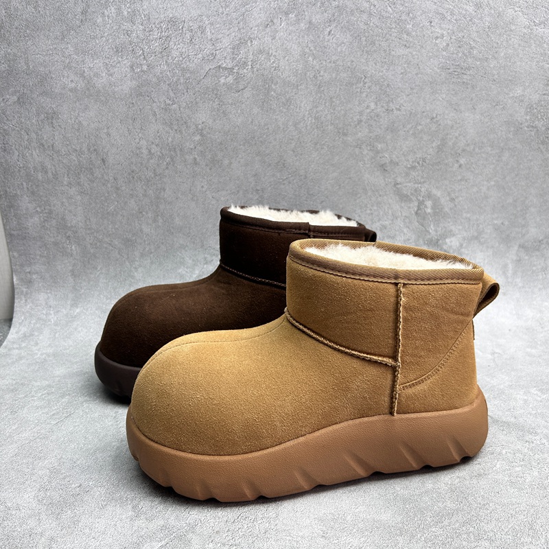 工厂2025处理冬款断码真皮女鞋雪地靴牛皮厚底套脚绒里舒适女短靴
