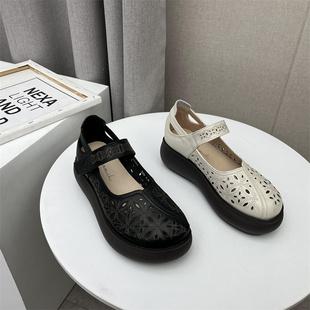 2022处理春款断码真皮女鞋魔术贴厚底百搭妈妈复古牛皮工厂女单鞋